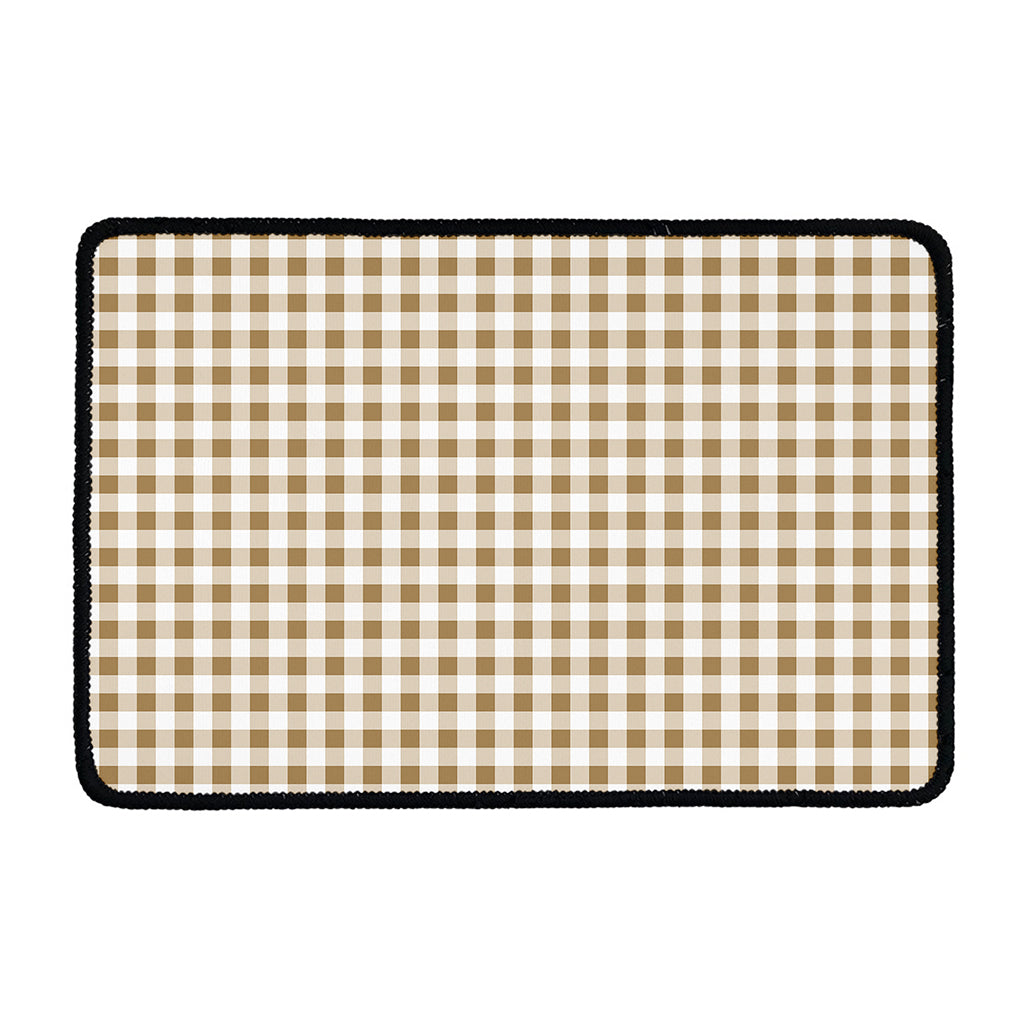 Tan And White Gingham Pattern Print Kitchen Mat