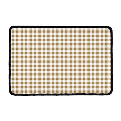 Tan And White Gingham Pattern Print Kitchen Mat