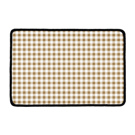 Tan And White Gingham Pattern Print Kitchen Mat