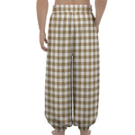 Tan And White Gingham Pattern Print Lantern Pants