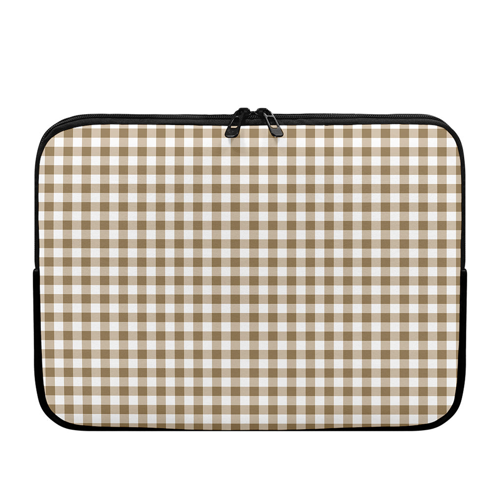 Tan And White Gingham Pattern Print Laptop Sleeve