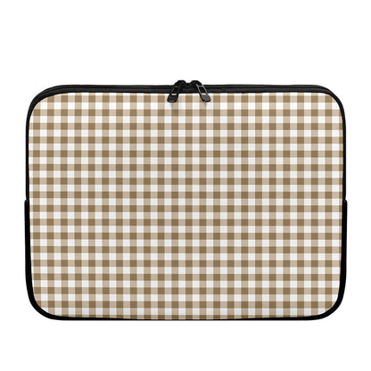 Tan And White Gingham Pattern Print Laptop Sleeve