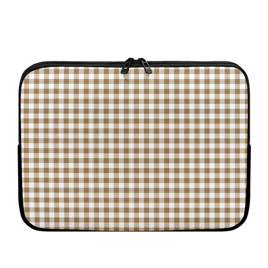 Tan And White Gingham Pattern Print Laptop Sleeve