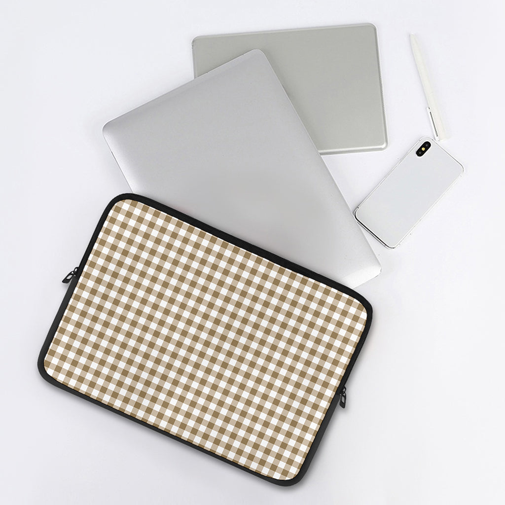 Tan And White Gingham Pattern Print Laptop Sleeve