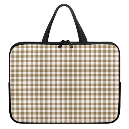 Tan And White Gingham Pattern Print Laptop Sleeve With Handle