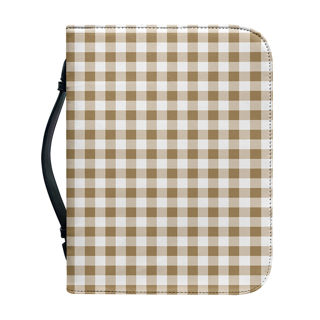 Tan And White Gingham Pattern Print Leather Bible Cover