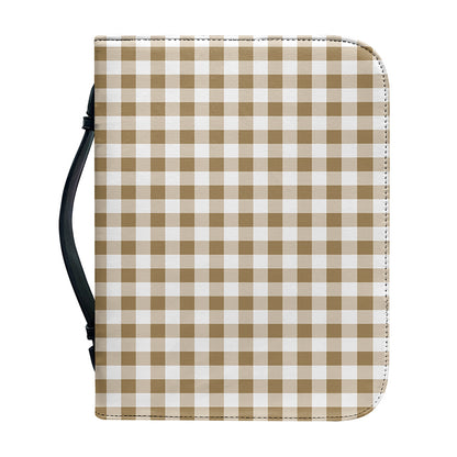 Tan And White Gingham Pattern Print Leather Bible Cover