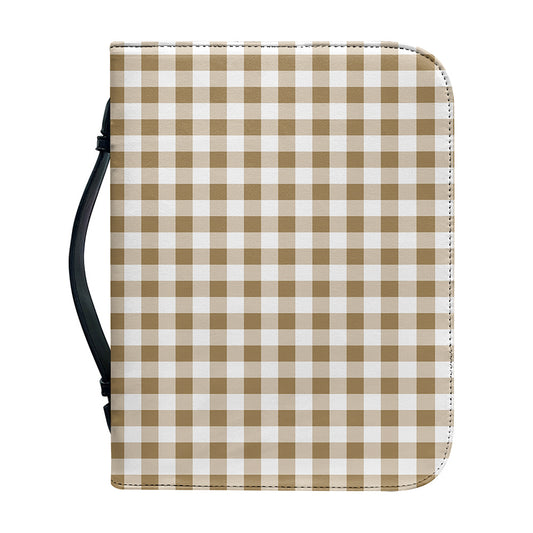 Tan And White Gingham Pattern Print Leather Bible Cover