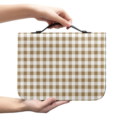 Tan And White Gingham Pattern Print Leather Bible Cover