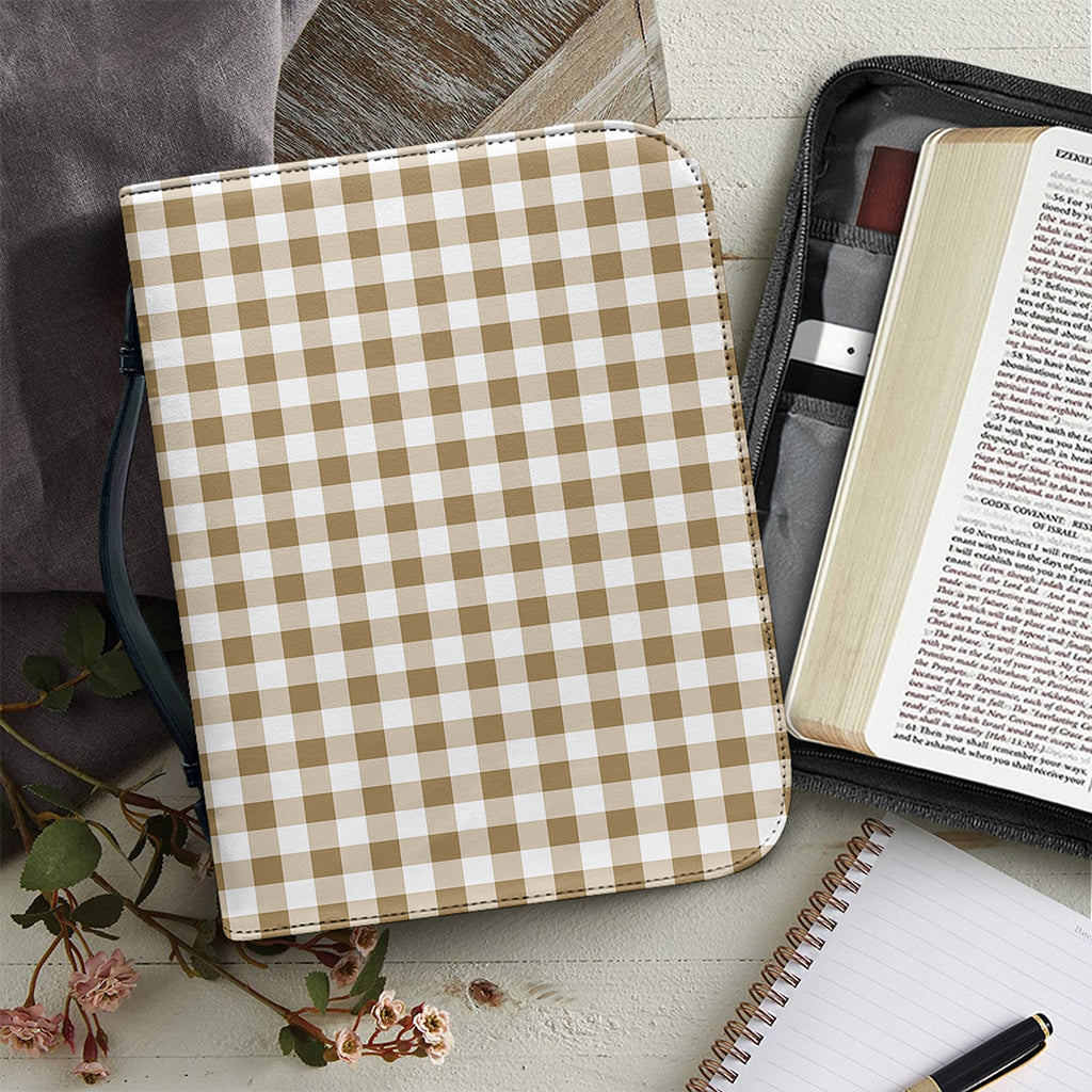 Tan And White Gingham Pattern Print Leather Bible Cover