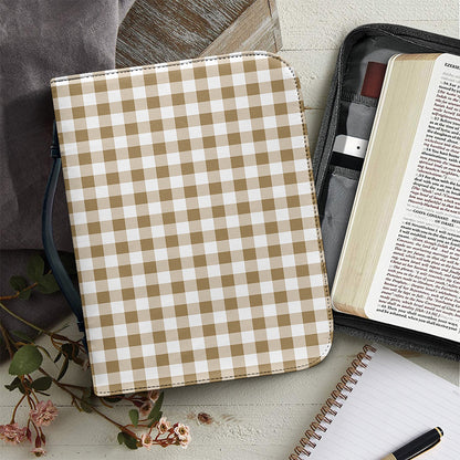 Tan And White Gingham Pattern Print Leather Bible Cover
