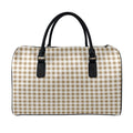 Tan And White Gingham Pattern Print Leather Duffel Bag