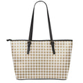 Tan And White Gingham Pattern Print Leather Tote Bag With Zipper