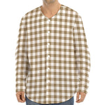 Tan And White Gingham Pattern Print Long Sleeve Baseball Jersey