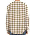 Tan And White Gingham Pattern Print Long Sleeve Baseball Jersey