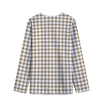Tan And White Gingham Pattern Print Long Sleeve Short Coat