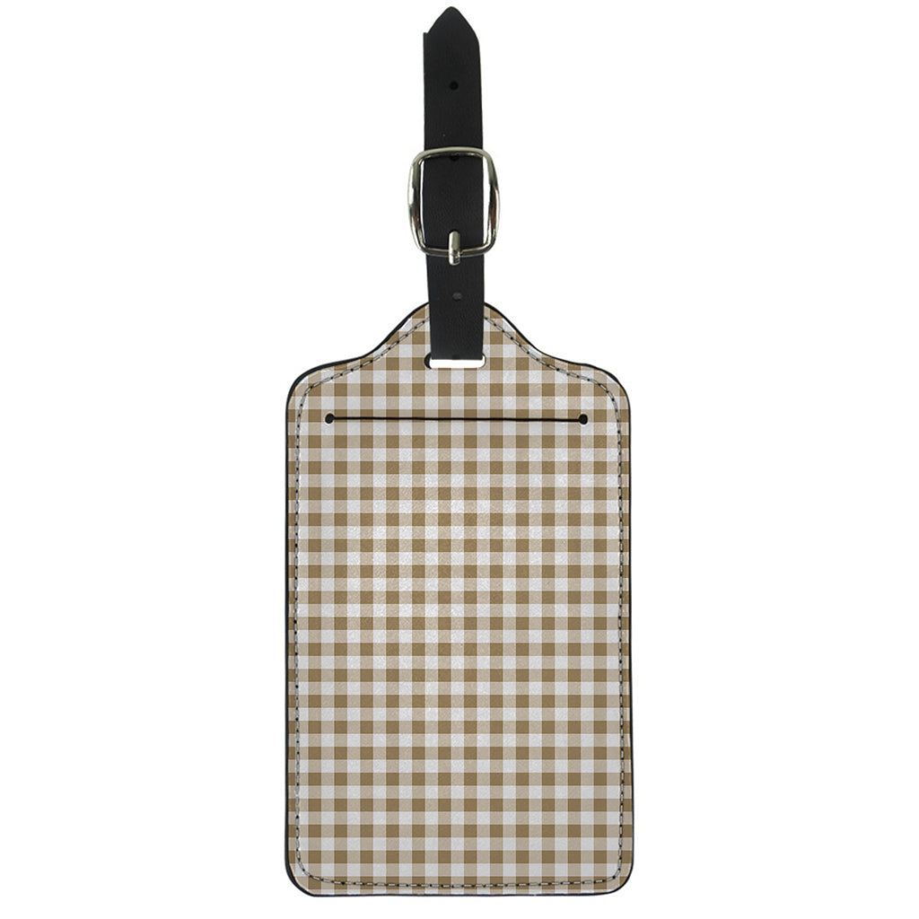 Tan And White Gingham Pattern Print Luggage Tag