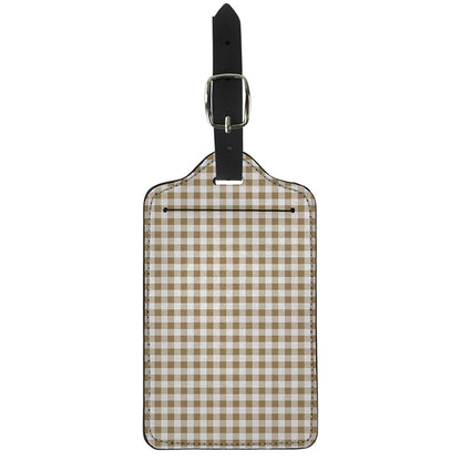 Tan And White Gingham Pattern Print Luggage Tag