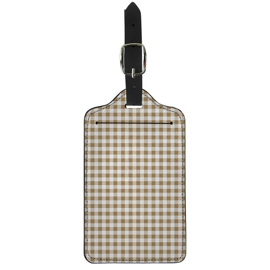 Tan And White Gingham Pattern Print Luggage Tag