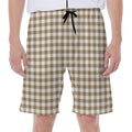 Tan And White Gingham Pattern Print Men's Beach Shorts