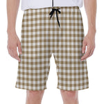 Tan And White Gingham Pattern Print Men's Beach Shorts