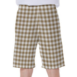 Tan And White Gingham Pattern Print Men's Beach Shorts