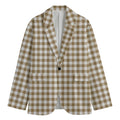 Tan And White Gingham Pattern Print Men's Blazer