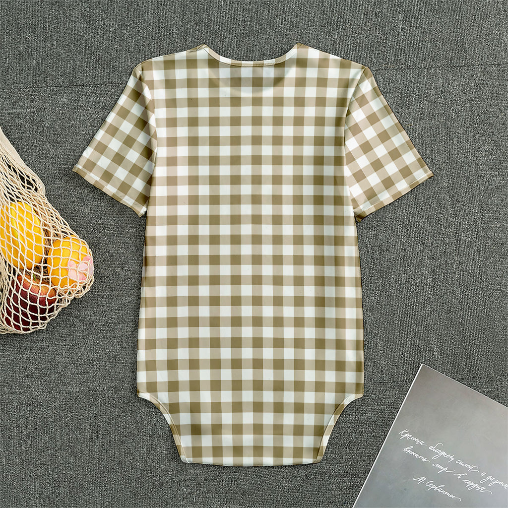 Tan And White Gingham Pattern Print Men's Bodysuit