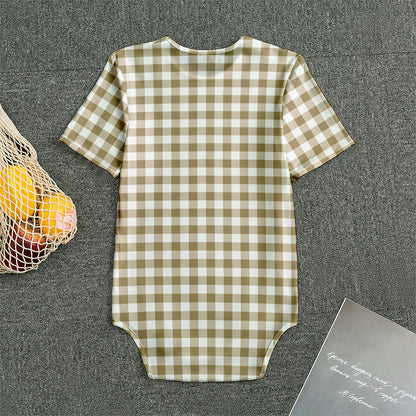 Tan And White Gingham Pattern Print Men's Bodysuit