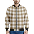 Tan And White Gingham Pattern Print Men's Bomber Jacket