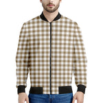Tan And White Gingham Pattern Print Men's Bomber Jacket