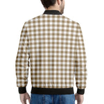 Tan And White Gingham Pattern Print Men's Bomber Jacket