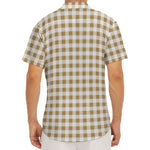 Tan And White Gingham Pattern Print Men's Deep V-Neck Shirt