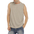 Tan And White Gingham Pattern Print Men's Fitness Tank Top