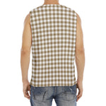 Tan And White Gingham Pattern Print Men's Fitness Tank Top