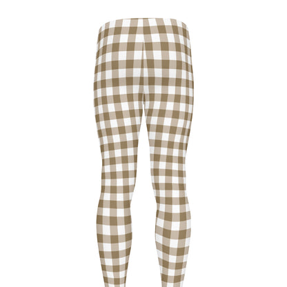 Tan And White Gingham Pattern Print Men's leggings