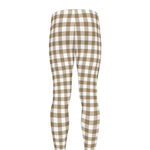 Tan And White Gingham Pattern Print Men's leggings