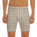 Tan And White Gingham Pattern Print Men's Long Boxer Briefs