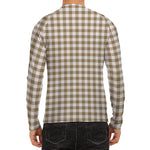 Tan And White Gingham Pattern Print Men's Long Sleeve Rash Guard