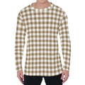 Tan And White Gingham Pattern Print Men's Long Sleeve T-Shirt