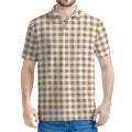 Tan And White Gingham Pattern Print Men's Polo Shirt