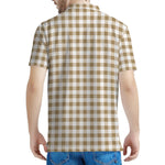 Tan And White Gingham Pattern Print Men's Polo Shirt