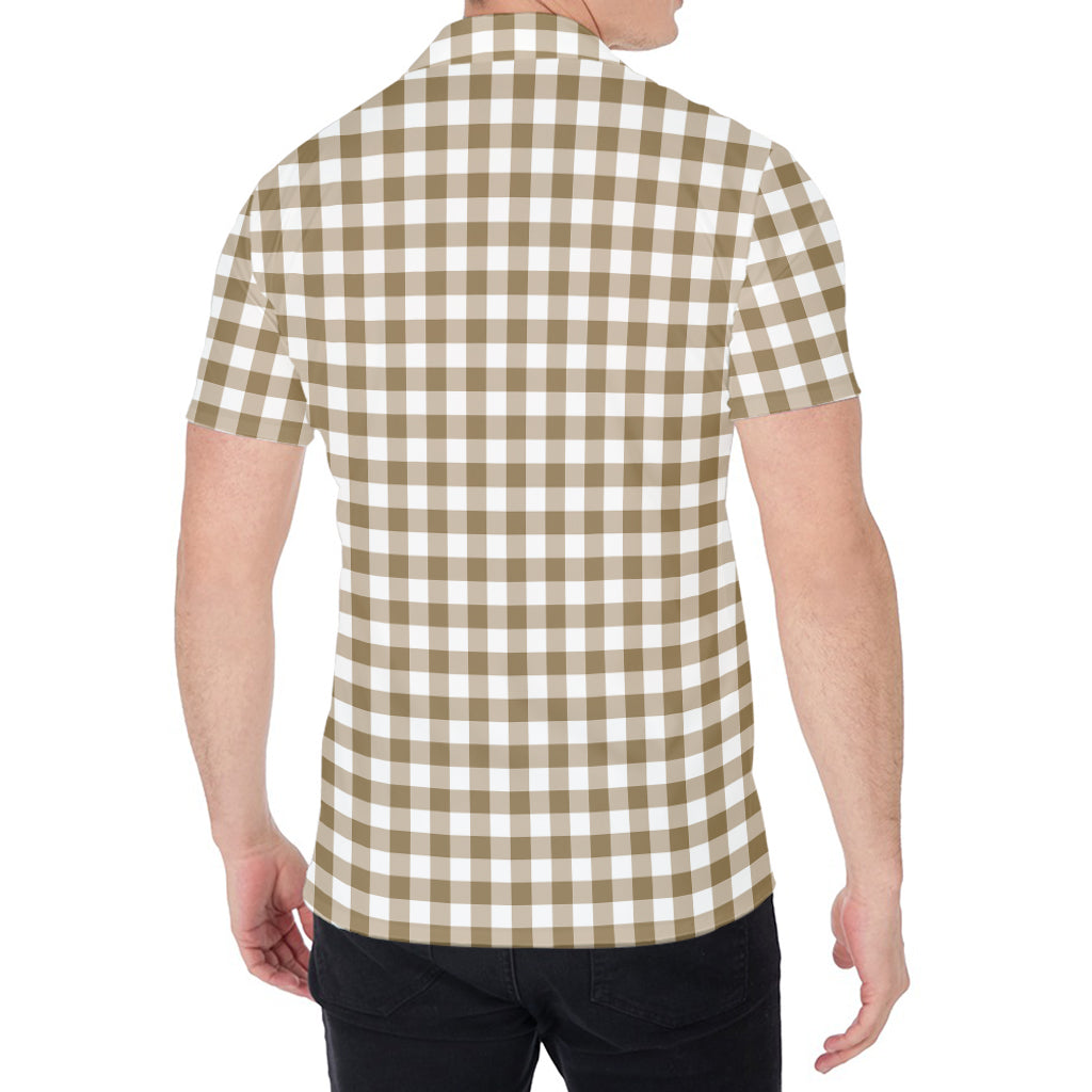 Tan And White Gingham Pattern Print Men's Shirt