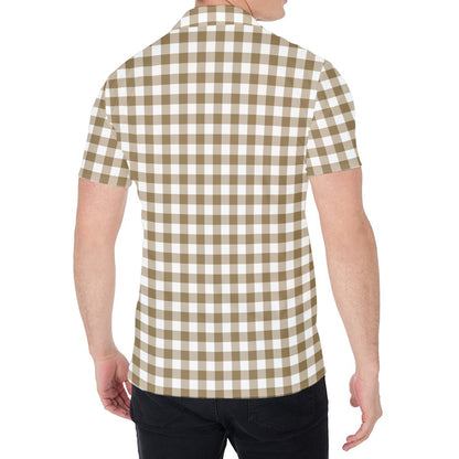 Tan And White Gingham Pattern Print Men's Shirt