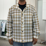 Tan And White Gingham Pattern Print Men's Shirt Jacket