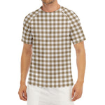Tan And White Gingham Pattern Print Men's Short Sleeve Rash Guard