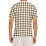 Tan And White Gingham Pattern Print Men's Short Sleeve Rash Guard