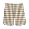 Tan And White Gingham Pattern Print Men's Athletic Shorts