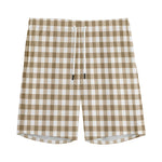 Tan And White Gingham Pattern Print Men's Sports Shorts
