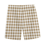 Tan And White Gingham Pattern Print Men's Sports Shorts